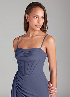 Azazie Amyra Bridesmaid Dresses Stormy Sheath Off the Shoulder Chiffon Convertible Dress image2