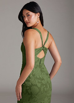 Azazie Mero Jurken voor bruidsmeisjes Jurk van Bloemen Burn-out met Kolom Geplooid Olijf image5