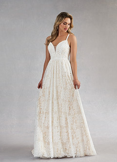 Azazie August Vestidos de novia Vestido de Blanco Diamante Champán de Encaje de Corte en A image8
