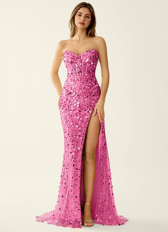 Elowomgen Rose Pink Beading Sequin Embroidery Mesh Prom Dress image4