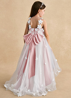 Azazie Celia vestidos de niña de las flores Vestido de Rosa Empolvado de Tul de Corte en A con Encaje image2