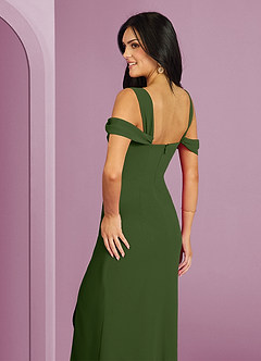 Barbie ♥ Azazie Robes de demoiselle d'honneur Robe Trapèze en Mousseline de soie Épaule décolletée Olive image2