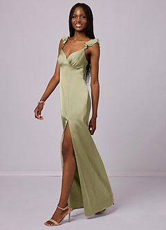 Barbie ♥ Azazie Robes de demoiselle d'honneur Robe Fourreau en Satin extensible Pistache image1