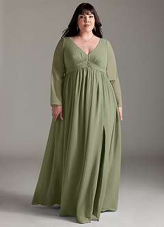 Azazie Teton Zwangerschaps Bruidsmeisjekleding A-Lijn Lange mouw Chiffon Vloerlengte Jurk image9
