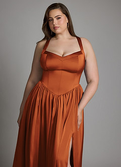 Azazie Francis Bridesmaid Dresses Cinnamon A-Line Corset Stretch Satin Dress image14