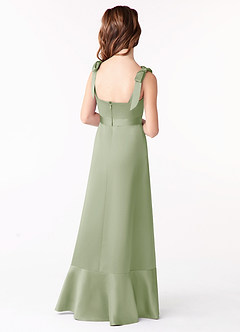 Azazie Barbara Junior Dusty Sage A-Line Bow Stretch Satin Dress image3