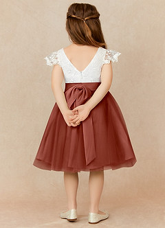 Azazie Vetty Flower Girl Dresses Ivory Auburn A-Line Lace Tulle Dress image2