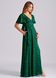 Azazie Kimber Jurken voor bruidsmeisjes Jurk van Bloemen Burn-out met A-Lijn met Zakken Smaragd image3