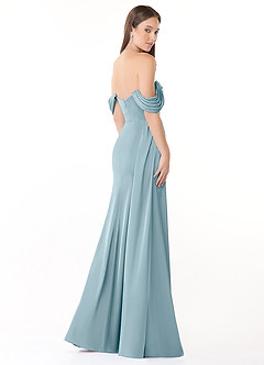 Azazie Amyra Bridesmaid Dresses Moody Blue Sheath Off the Shoulder Stretch Satin Convertible Dress image6