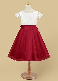 Azazie Vetty Flower Girl Dresses Ivory Scarlet A-Line Lace Tulle Dress image9