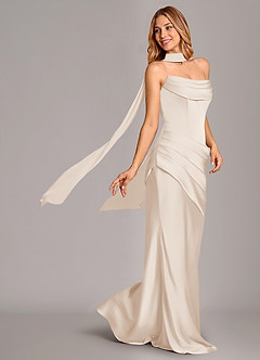 Azazie Pelagia Bridesmaid Dresses White Alabaster Mermaid Corset Stretch Satin Convertible Dress image1