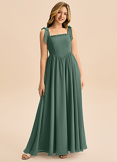 Azazie Delia Junior Abito A-Line in Chiffon Fiocco Muschio Marino image1