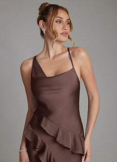 Azazie Jayda Jurken voor bruidsmeisjes Jurk van Stretch Satijn met A-Lijn Ruches Ganache image3