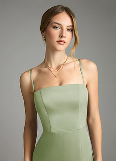Azazie Wren Bridesmaid Dresses Dusty Sage A-Line Strapless Stretch Satin Convertible Dress image3