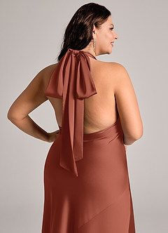 Azazie Velli Brudtärnklänningar Klä av Sjöjungfru i Stretch Satin Hög hals Kastanjebrunt image13