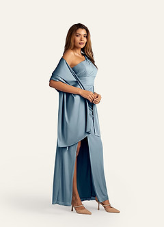 front Azazie Matching Color Aleena Stretch Satin Shawl