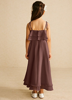Azazie Temi Flower Girl Dresses Espresso A-Line Spaghetti Strap Chiffon Dress image5