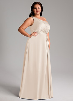 Azazie Brooke Brautjungfernkleider A-Linie One-Shoulder Stretch-Satin Kleid Alabaster Weiß image10