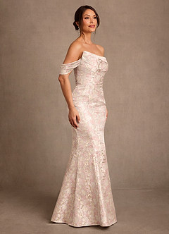 Azazie Nettie Brudens mor kjoler Havfrue Off the shoulder Jacquard Gulv-længde Kjole image2