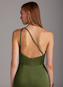 Azazie Mika Jurken voor bruidsmeisjes Jurk van Stretch Satijn met Kolom One-Shoulder Olijf image5
