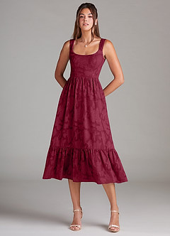 Azazie Alissa Bridesmaid Dresses Burgundy A-Line with Pockets Floral Burnout Dress image3