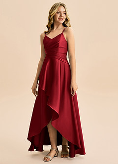 Azazie Eirlys Junior Scarlet A-Line Pleated Stretch Satin Dress image5