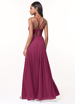 Azazie Marsol Bridesmaid Dresses Mulberry A-Line Corset Mesh Dress image2