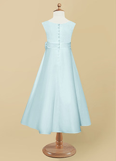 Azazie Lindy Flower Girl Dresses Sea Glass A-Line Pleated Matte Satin Dress image11