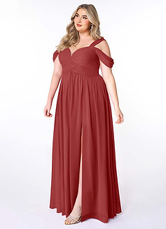 Azazie Lianne Bridesmaid Dresses Rust A-Line Off the Shoulder Chiffon Dress image10