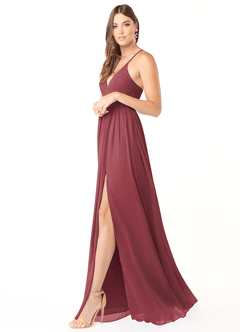 Azazie Aaida Jurken voor bruidsmeisjes Jurk van Chiffon met A-Lijn Korset Merlot image4