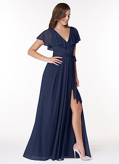 Azazie Jael Bridesmaid Dresses Dark Navy A-Line V-Neck Mesh Dress image8