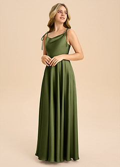 Azazie Popsy Junior Olive A-Line Bow Stretch Satin Dress image4