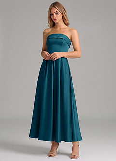 Azazie Lucienne Suknie dla druhen Linia A Pofałdowany Satyna elastyczna Długość kostki Sukienka image4