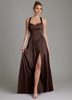 Azazie Francis Bridesmaid Dresses Ganache A-Line Corset Stretch Satin Dress image3