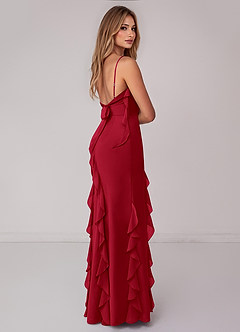 Azazie Malia Bridesmaid Dresses Scarlet Sheath Ruched Chiffon Dress image5