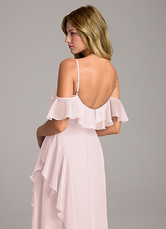 Azazie Aubrie Bridesmaid Dresses Blushing Pink A-Line Off the Shoulder Chiffon Dress image2