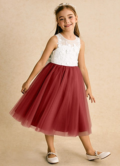 Azazie Lina Flower Girl Dresses Ivory Rust Ball-Gown Lace Dress image4