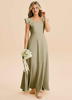 Azazie Bondi Junior Moss Green A-Line Side Slit Stretch Satin Dress image4