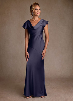 Azazie Shelby Final Sale Stormy Mermaid Pleated Stretch Satin Dress image1