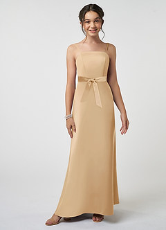 Azazie Anina Junior Gold A-Line Bow Stretch Satin Dress image3