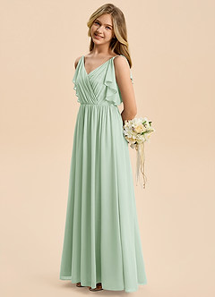 Azazie Jessy Junior Agave A-Line Pleated Chiffon Dress image5