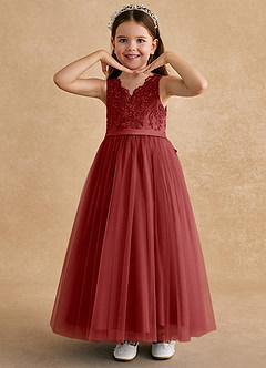 Azazie Cinna Flower Girl Dresses Rust A-Line Lace Tulle Dress image5
