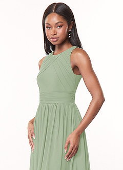 Azazie Harper Bridesmaid Dresses Dusty Sage A-Line Pleated Chiffon Dress image5
