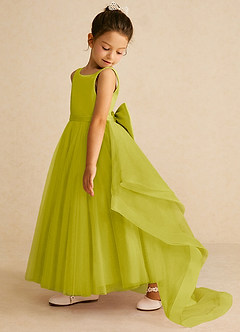 Azazie Pumpkin Robe Demoiselle D'honneur Fillette Robe Trapèze en Tulle Convertible Citronnelle image4