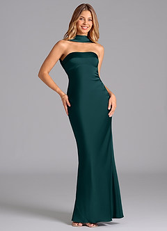 Azazie Lusinda Brudtärnklänningar Klä av Sjöjungfru i Stretch Satin Axelbandslös Tallgrön image3