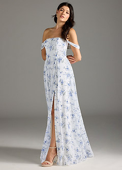Azazie Chrysanta Final Sale Blue Cottage Floral A-Line Off the Shoulder Chiffon Convertible Dress image1