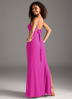 Azazie Mai Bridesmaid Dresses Fuchsia Sheath Pleated Mesh Dress image2