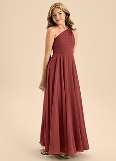 Azazie Charlize Junior Terracotta A-Line Pleated Chiffon Dress image5