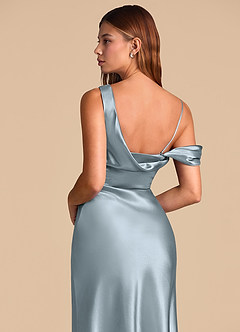 Azazie Madelyn Brudtärnklänningar Klä av Sjöjungfru i Metallisk satin Av axeln Dammblå Konvertibel image7