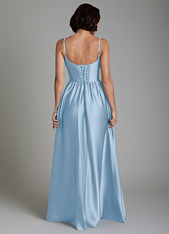 Azazie Mona Bridesmaid Dresses Powder Blue A-Line Corset Stretch Satin Dress image2